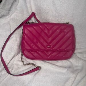 DKNY Quilted Chevron Shoulder Bag in Fuchsia Pink with Chain Strap